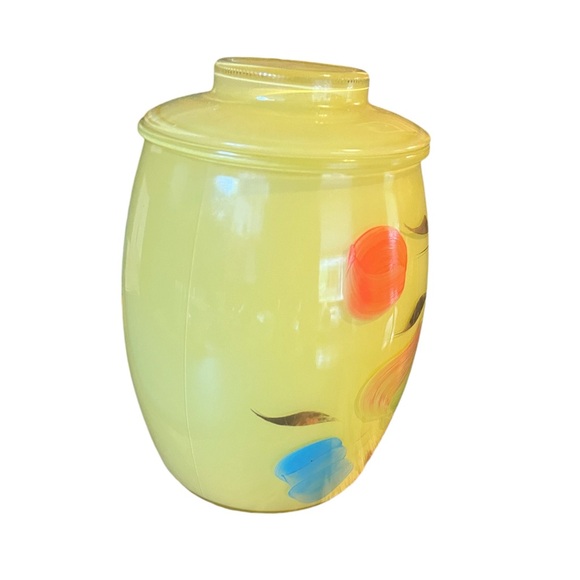 Mid Century “Bartlett Collin’s” yellow glass hand painted  cookie jar - Picture 2 of 7